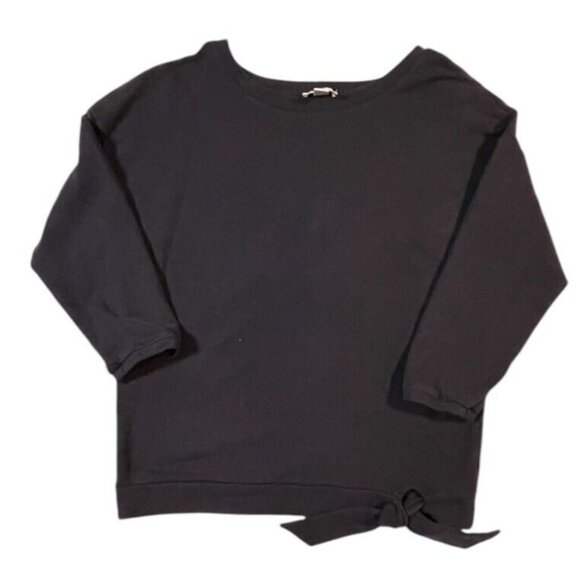 Daily Ritual Women's Navy Bateau Neck Tie Waist Sweatshirt SIZE-LARGE - Picture 2 of 8